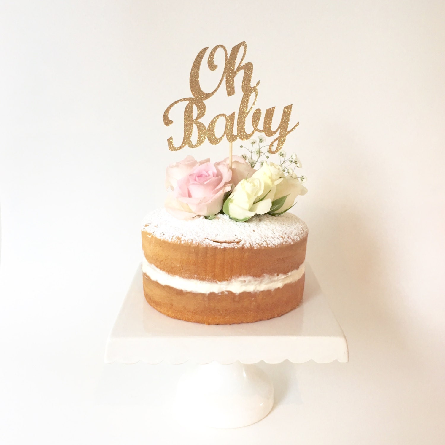 Gold Glitter Oh Baby Cake Topper Baby Shower Gold