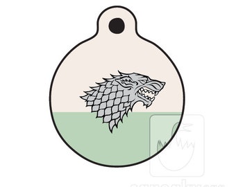 Dire Wolf Dog ID Tag - Stark Sigil - Game of Thrones Themed Pet ID Tag - 2 sided aluminum full color ID tag
