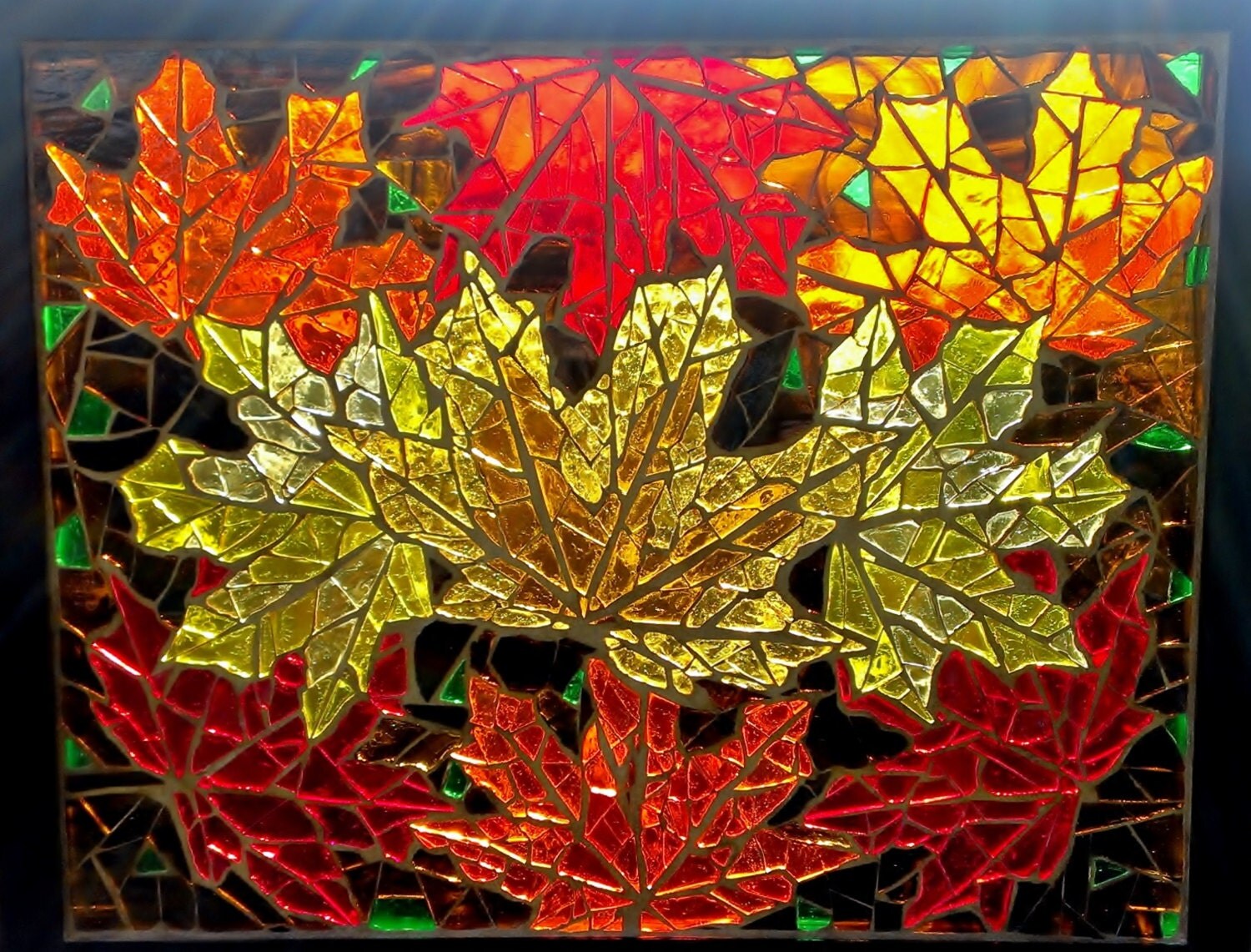 Fall Leaf Stained Glass Mosaic Framed Art Autumn Thanksgiving