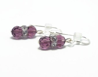 Amethyst Earrings, February Birthstone Earrings, Purple Earrings, Crystal Earrings, Dangle Earrings, Drop Earrings, Flower Girl (B126-Y6)