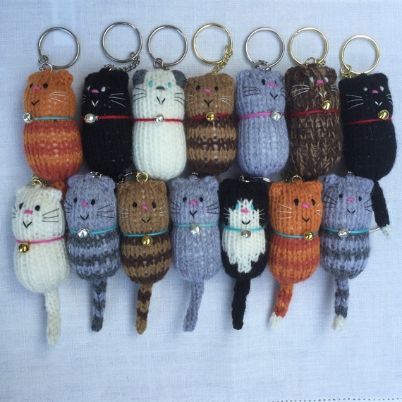 Hand Knitted Fat Cat Keyring by Eggandspoonstudio on Etsy