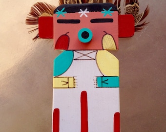 Hopi Flat Kachina Doll Dancer, Corn Dancer Kachina, Native American Indian Arizona, Corn Dancer Katsina, Native American Collectible Doll