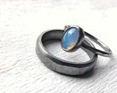 welo opal ring set black silver, opal engagement ring set, opal wedding ring set, bridal set opal ring, promise ring opal anniversary gift