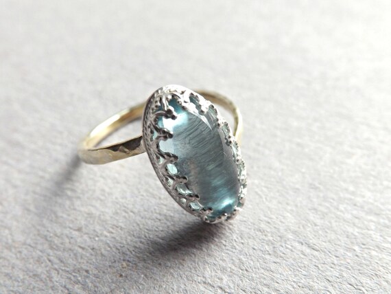 gold aquamarine ring solid 14k gold silver unique wedding