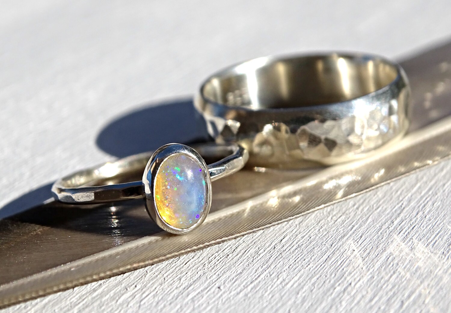 thumbnail image 2 of 925 Sterling Silver Fire Opal Ring – White Round Opal, Women's Bridal Jewelry – Sizes 6-10 2 of 6
