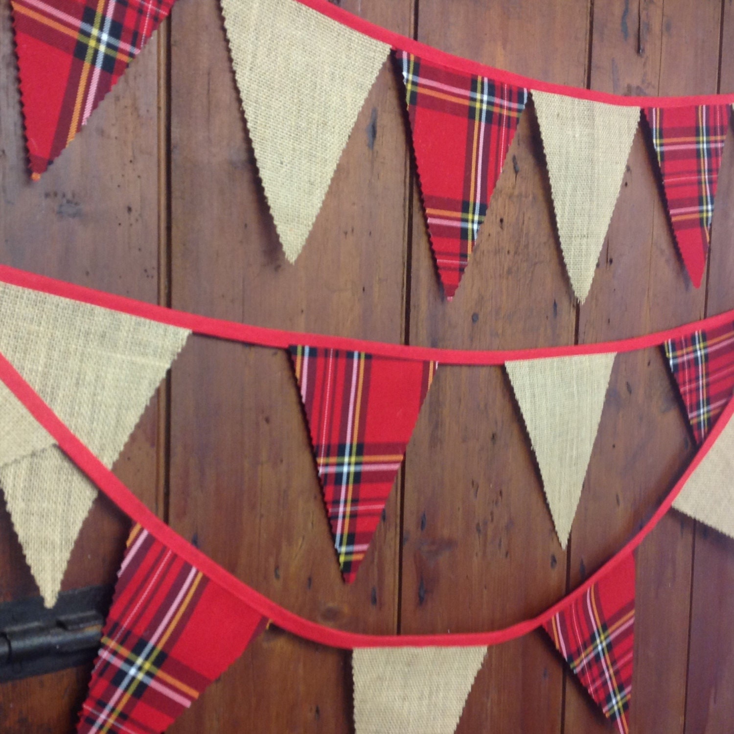 Tartan Bunting with hessian flags ideal for Christmas