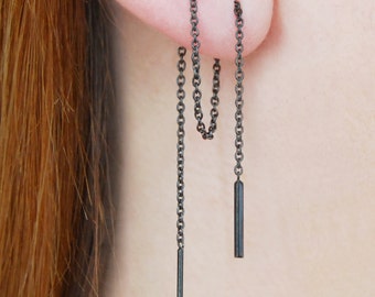 Black Gold Chain Threader Drop Earrings (LONG)