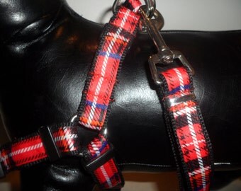 Red Plaid Dog Harness Set!