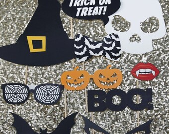 Halloween Photo Booth Props - Trick Or Treat | Halloween Photobooth | Halloween Party | Halloween Selfie Props | Skeleton | Skull | Witch
