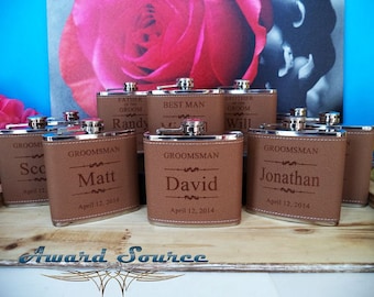 Groomsmen Flask Gifts, Personalized Leather Flasks, Personalized Groomsmen Gift, 1 Leather Engraved Flask, Groomsmen Flasks