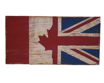 Half Canada Half Union Jack Wood Flag, Distressed, Decorative and in a Variety of Sizes!