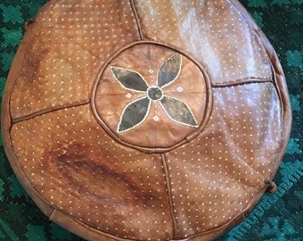 Vintage Mid Century Modern / Hollywood Regency Leather Moroccan Pouf / Ottoman - Eames