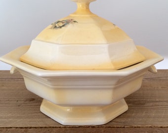 Vintage Yellow Floral Soup Tureen Lidded Casserole