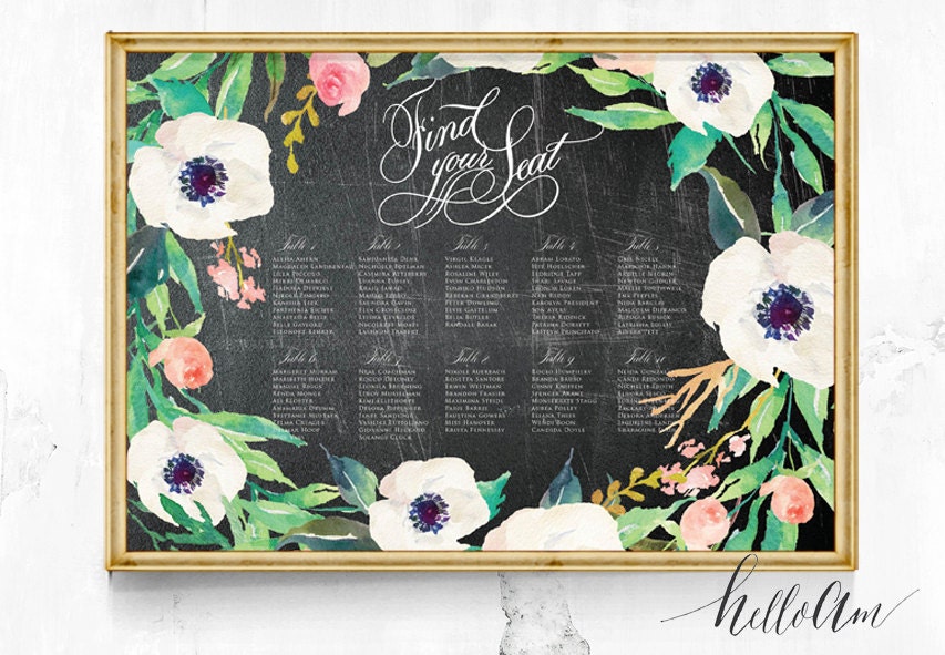 Wedding seating Chart - Wedding seating plan - Seating chart poster - Seating chart wedding - Reception seating -Chalkboard wedding seat