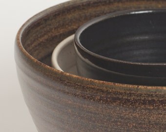 Set of three. Stoneware bowl, pottery bowl, ceramic bowl, nesting bowls, bowl set, ceramics and pottery, serving bowls, bowls, pottery, home