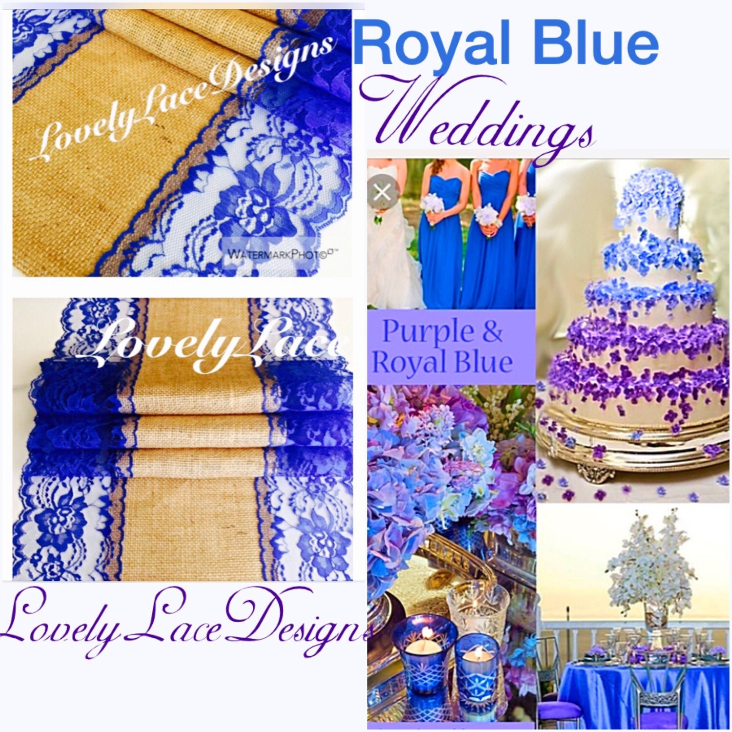 ROYAL BLUE WEDDINGS/ Burlap Table Runner by LovelyLaceDesigns