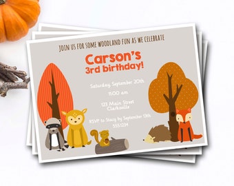 Woodland Birthday Invitation, Fox Birthday Invitation, Fall Birthday Invitation, Printable Invitation, Personalized Invitation