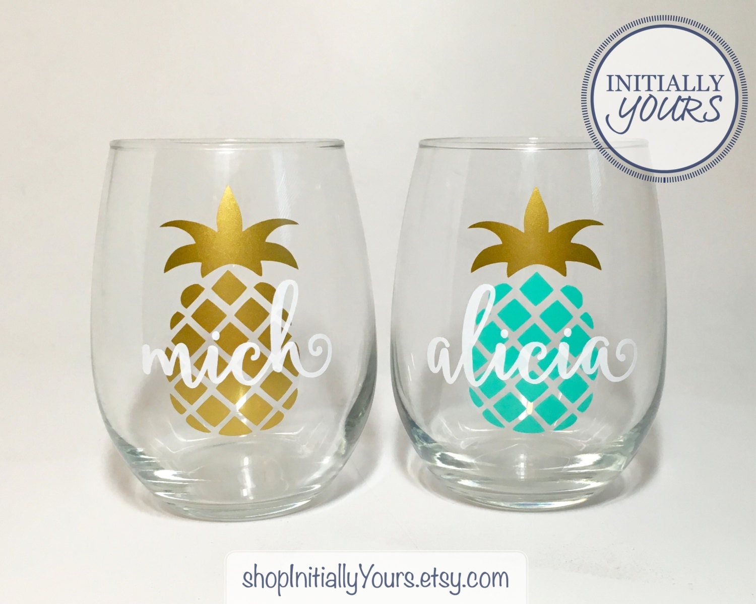 Personalized Pineapple Wine Glass Pineapple Stemless Wine
