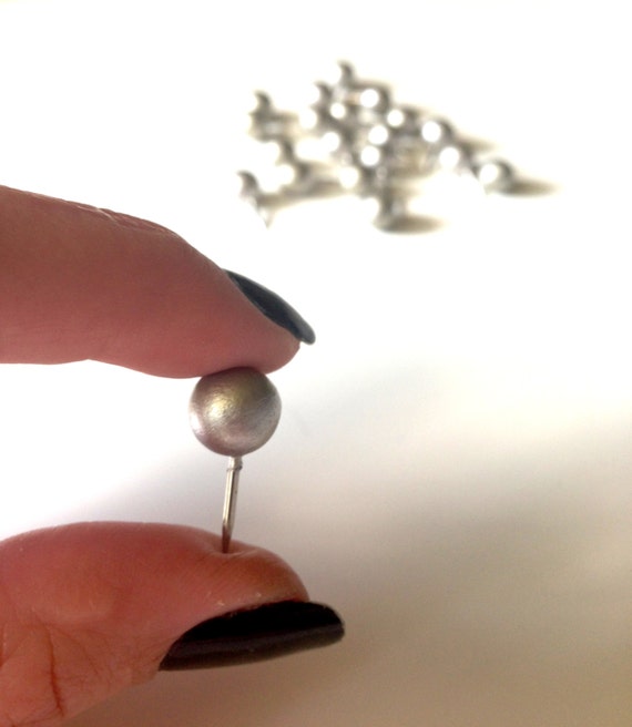 Silver push pins silver cubicle decor modern thumbtacks by REJUNK