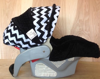 Infant Car Seat Cover- Cotton Black and White Chevron