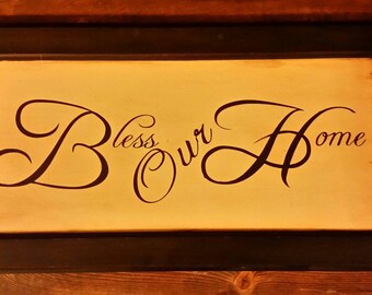 Wooden Bless Our Home Sign, Bless Our Home Wall Hanging, Bless Home