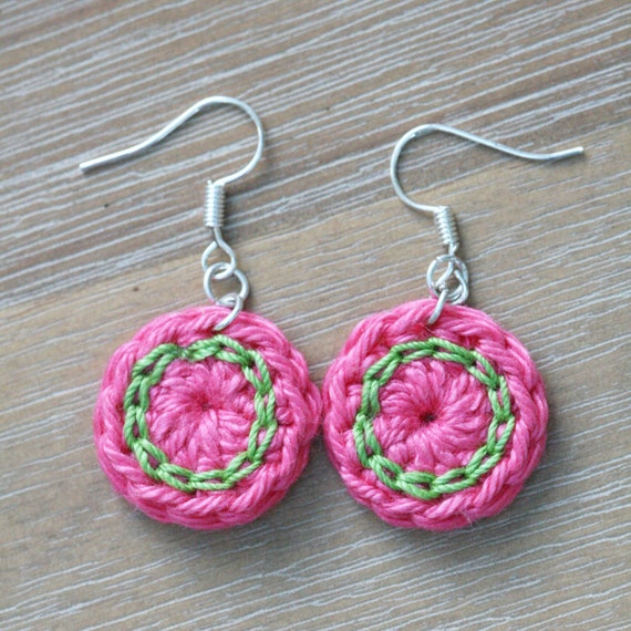 Crochet earrings. Mini circle jewelry. 4 colour options