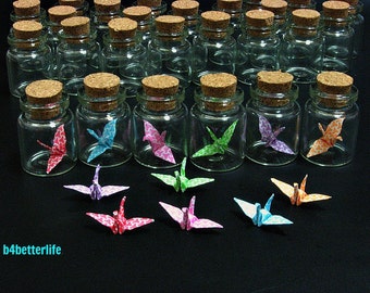 Lot Of 36pcs 1-inch Hand-folded Paper Crane In Clear Glass Mini Bottle With Cork. (MD paper series). #CIB36.