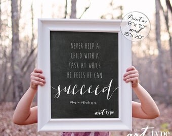 Maria Montessori Quote Education Print INSTANT Download 8x10, 16x20 Printable Playroom Wall Art, Homeschool Print, Classroom Quotes, Succeed