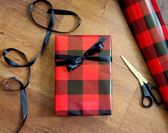 Red and Black Buffalo Plaid Wrapping Paper, 10 ft x 2 ft. Roll, Country Wrapping Paper, Lumberjack Masculine Gift Wrap, Father's Day