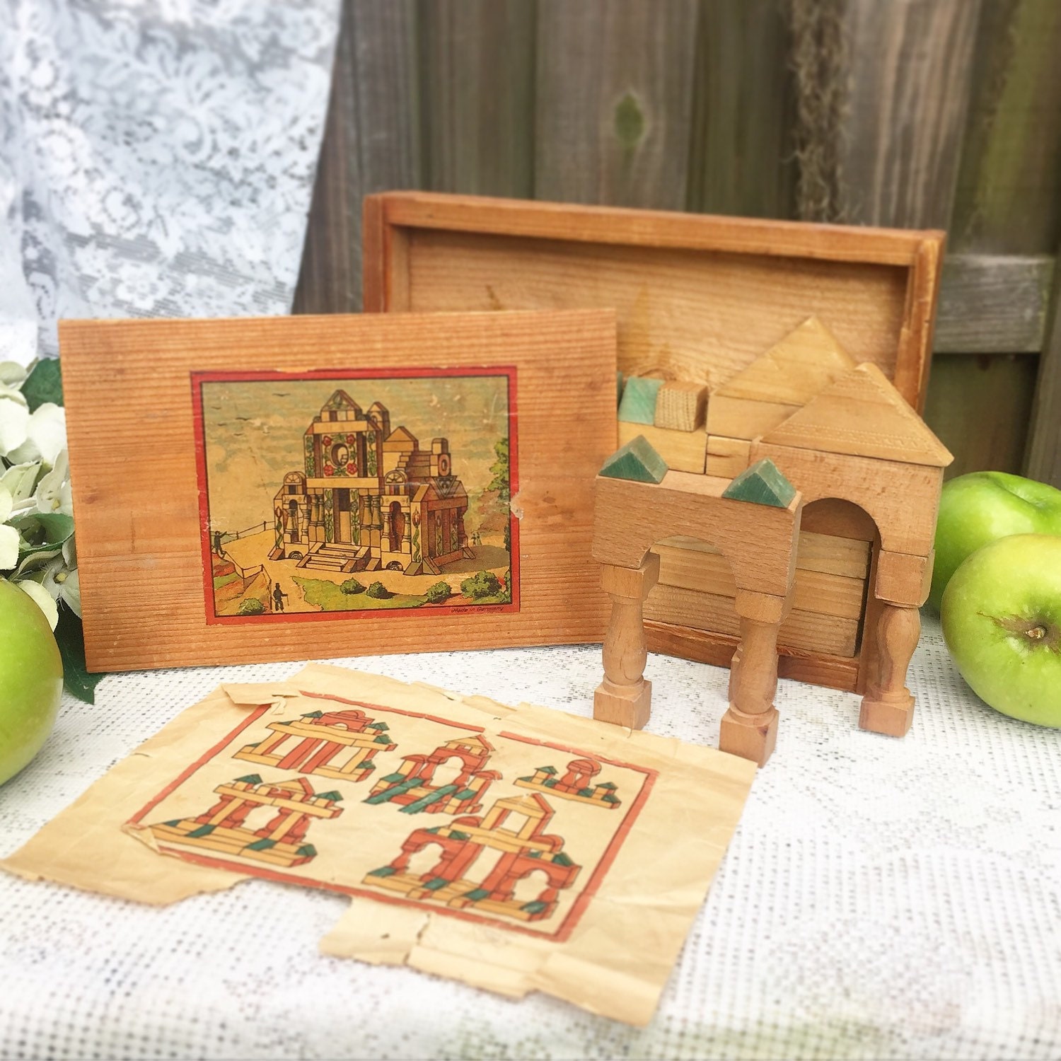 Antique Architectural German Wood Building Blocks Set