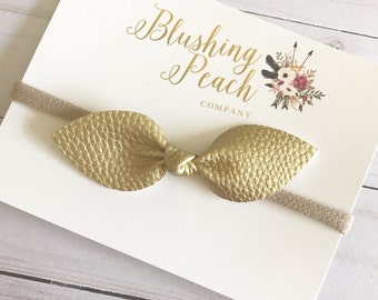 Gold Faux Leather Knot Bow Headband - 4" Bow Headband - Nylon Headband - Photo Prop Headband - Newborn Bows - One Size Fit All - Textured Bo