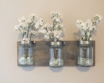 Mason jar organizer, vases, bathroom storage, wall mount mason jar, housewarming gift, bathroom decor, bathroom organizer, mason jar decor