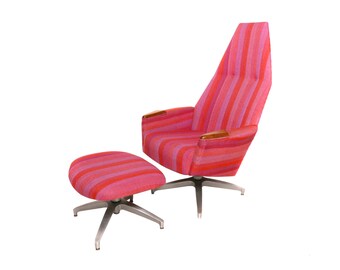 High-Backed Pink Swivel Armchair and Ottoman by Adrian Pearsall for Craft Associates