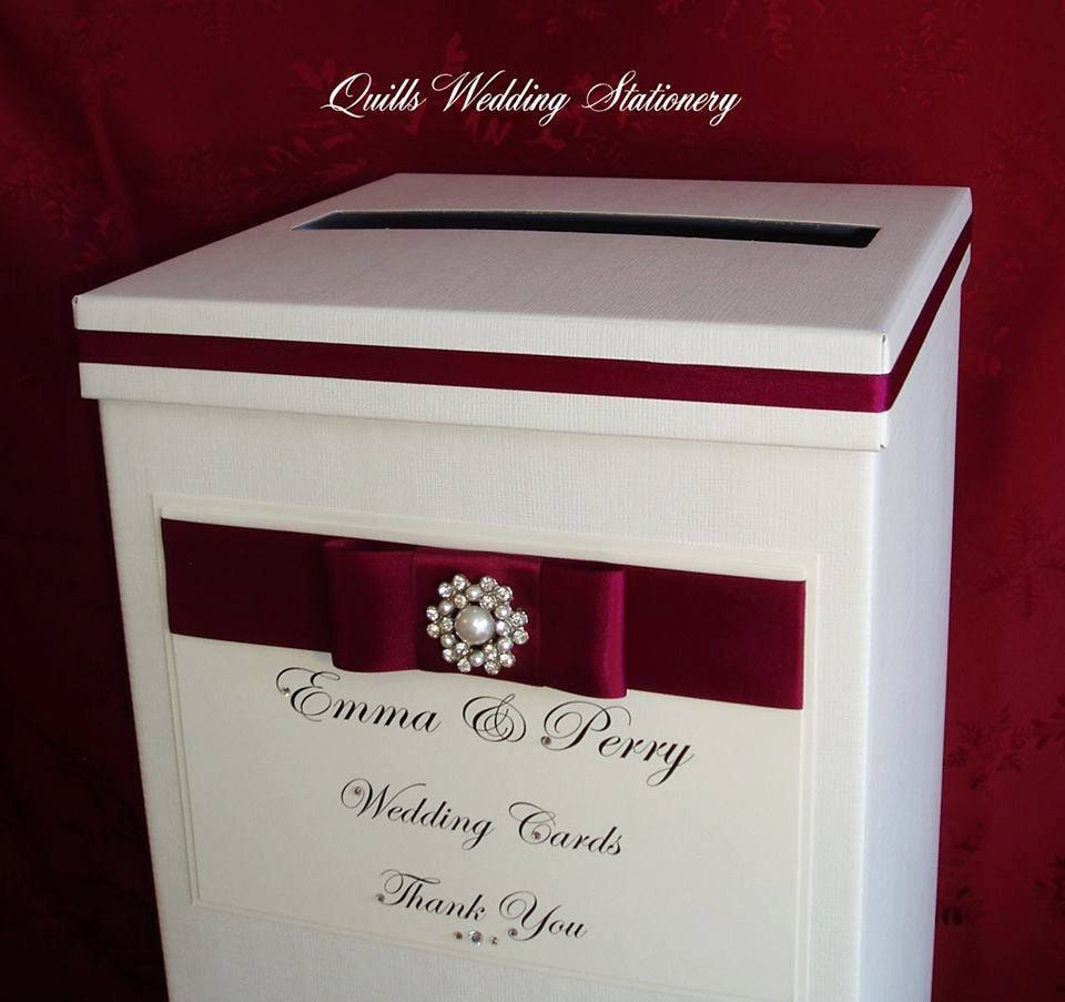 Luxury Personalised Wedding Card Post Box. Diamanté and Pearl