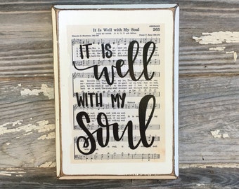 It is Well with my Soul Hymn Board - hand lettered wood sign