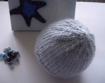 Warm hand knit light blue beanie baby hat 6-7 month baby accessories knit baby clothes baby wear newborn beanie gift baby boys hat