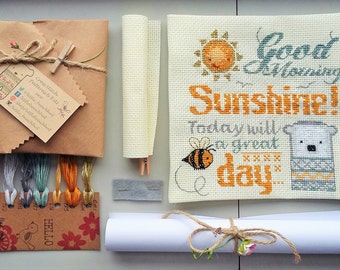Cross stitch kit - Sunshine embroidery designs, needlework kit, you are my sunshine, beekeeper gift, papa bear, kitchen sign, new home gift