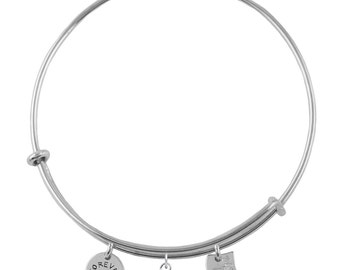 Sigma Sigma Sigma Sterling Silver Adjustable Bangle Bracelet with Charms, Sorority Silver Jewelry, SSS-6196