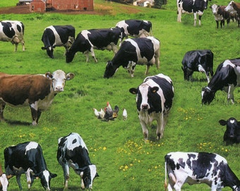 Farm Animals - Cows Green by Elizabeth's Studio (337-GRE) Cotton Fabric Yardage