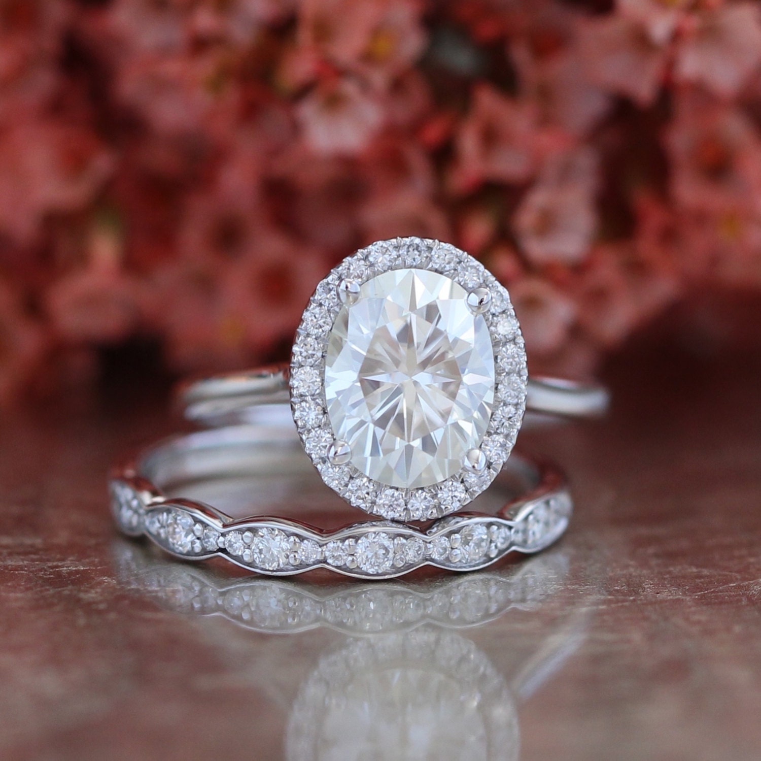 Bridal Set Forever Brilliant Moissanite Engagement Ring and