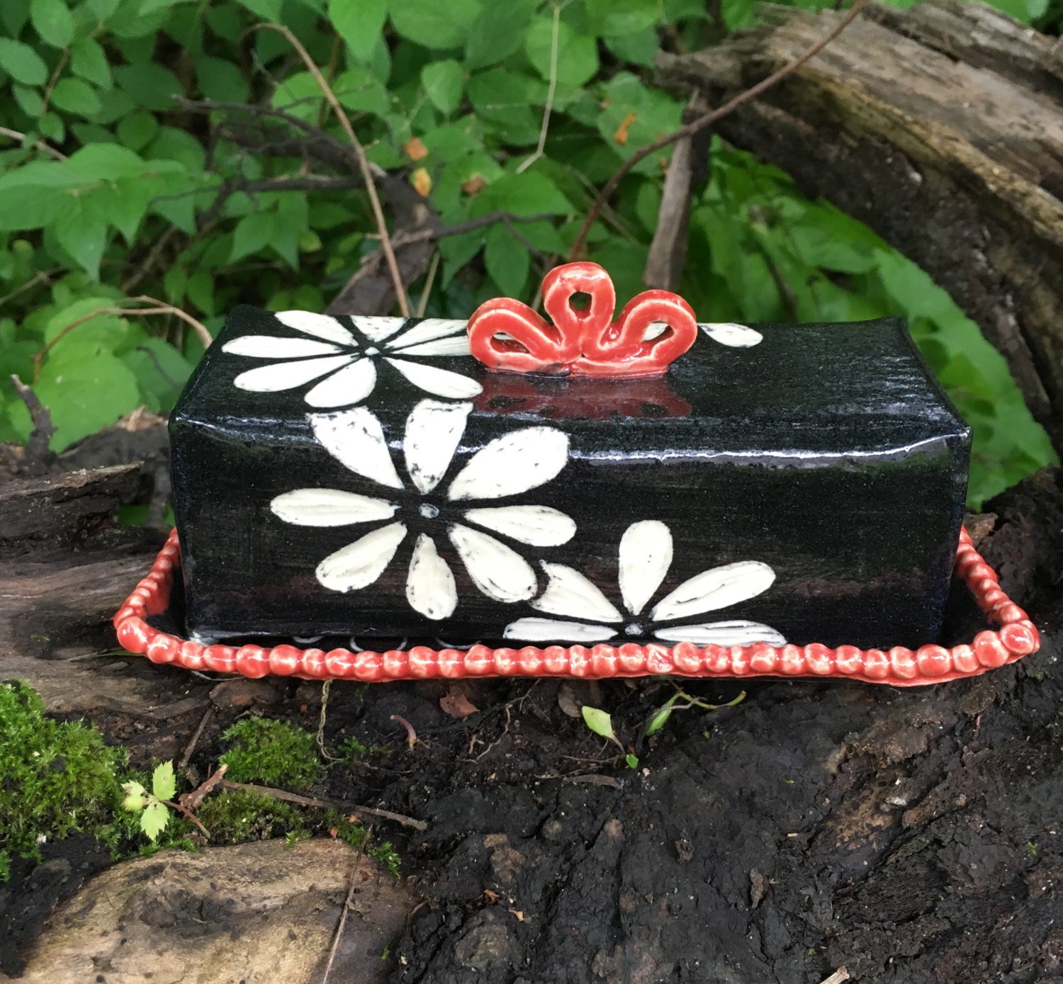 handmade butter dish black butter dish by DanutaLoaneCeramics