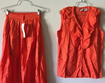 Vintage 80s Blouse and Skirt Set Bohemian Hippie Gypsy