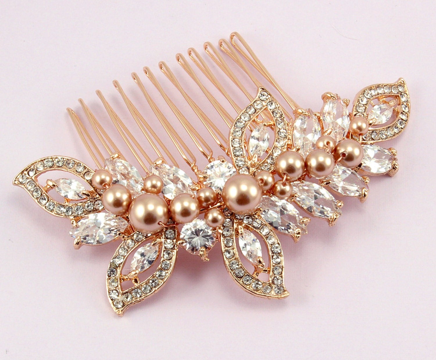 Rose gold Bridal hair piece Bridal rhinestone comb Swarovski