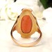 Vintage Coral Cameo Ring 14K Yellow Gold Navette Ring Unique