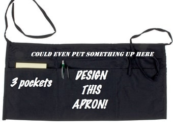 Custom waist apron, personalized waitress apron, custom waitress apron, custom vendor apron, 10 inch, 3 pocket waist apron.