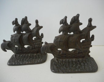 Pr of Cast Iron Ship Bookends from 1928
