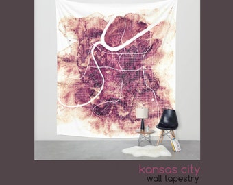 Kansas City Wall Tapestry - Beautiful Wall Hanging -Urban -City Art - Watercolor Map - Home Decor - Wall Decor - 3 Sizes