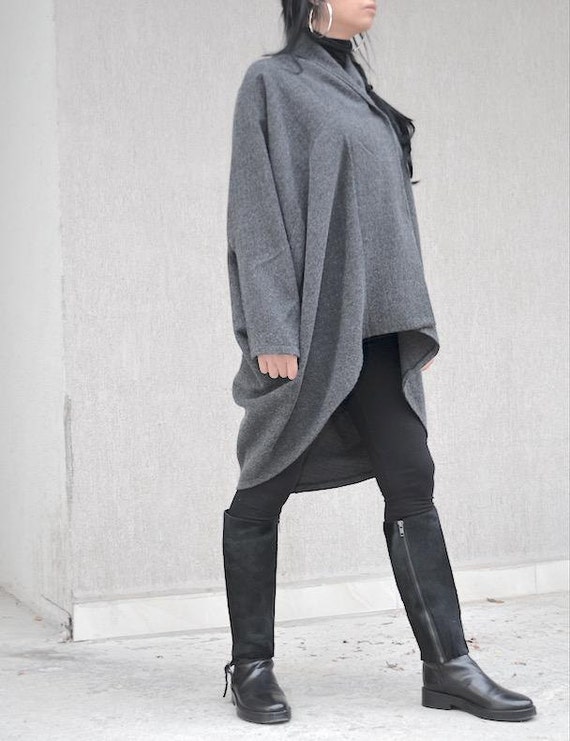 Grey drape design coat for plus size women evening jacket
