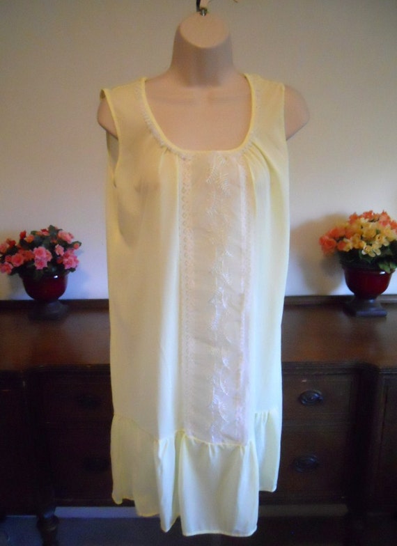 Vintage Soft Yellow Nightgown Mid Length Gown Silky Yellow