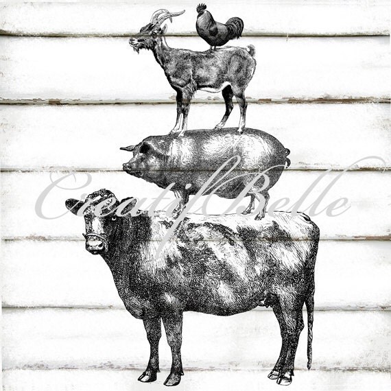 Vintage Farm Animal Stack Large Instant Digital Download